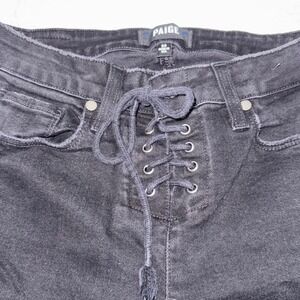 PAIGE Colette Crop Flare Jeans 26 Black Lace Up Raw Hem Boho Festival Pants